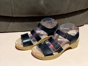 Dansko Womens Platform Clog Sandals Black Leather Strappy Buckle Heel Size 38